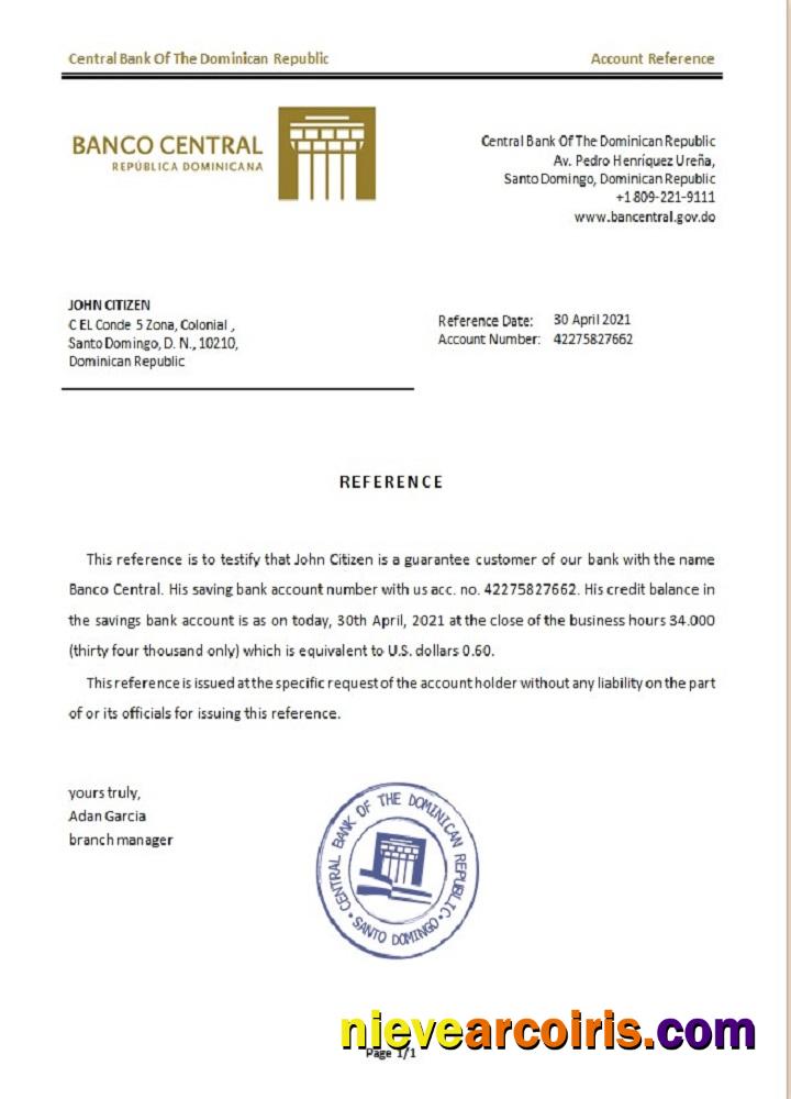 Dominicia Central Bank reference